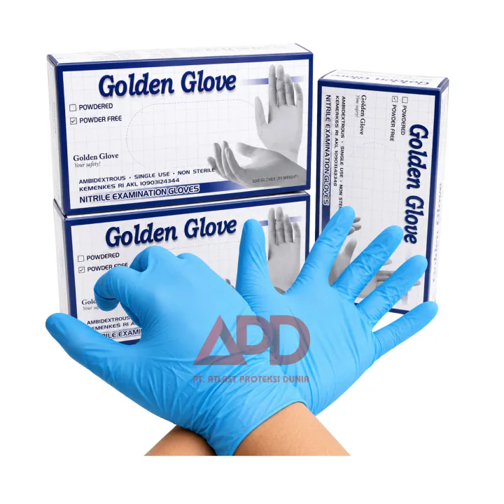 Foto produk Golden Gloves Sarung Tangan Nitrile Blue Free Powder Size M